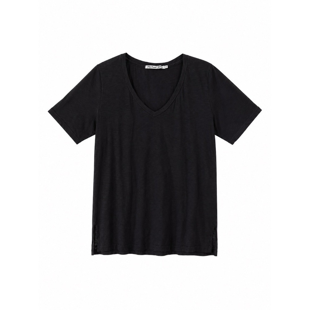 Michael Stars Womens Black V Neck Short Sleeve Tee Shirt Top OS Supima